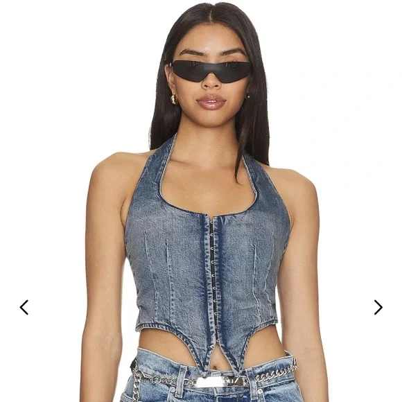 Miaou Blue Denim Crop Top - Picture 3 of 6